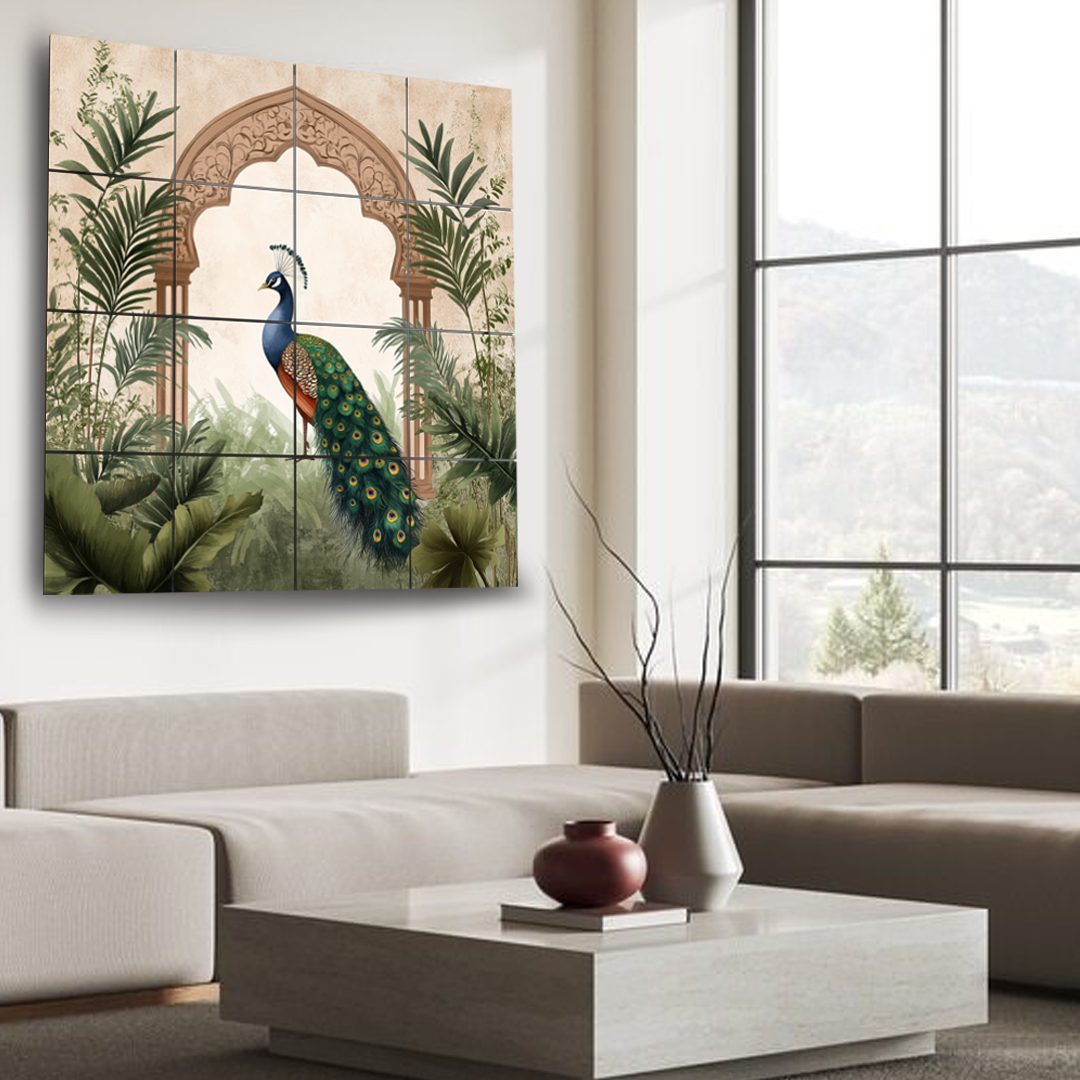 Wall Tiles Set - Peacock with Mughal Garden Style 2